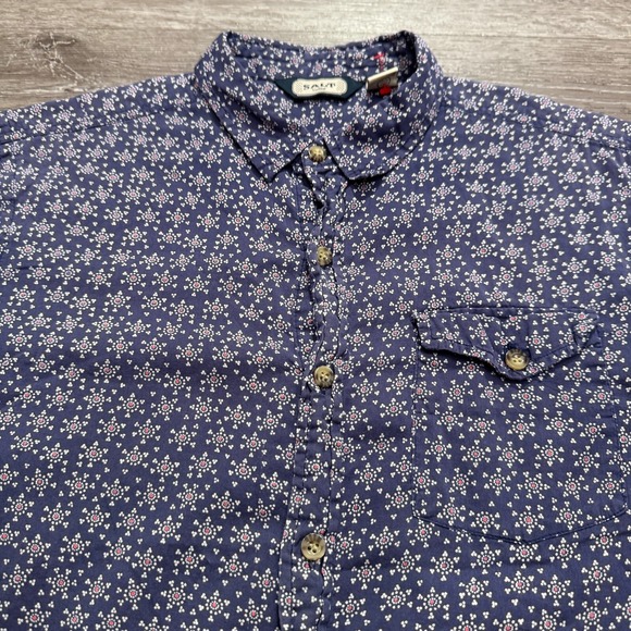 Salt Valley Shirt Mens‎ Large Blue Geometric Vintage Cotton Short Sleeve Button - Picture 3 of 11
